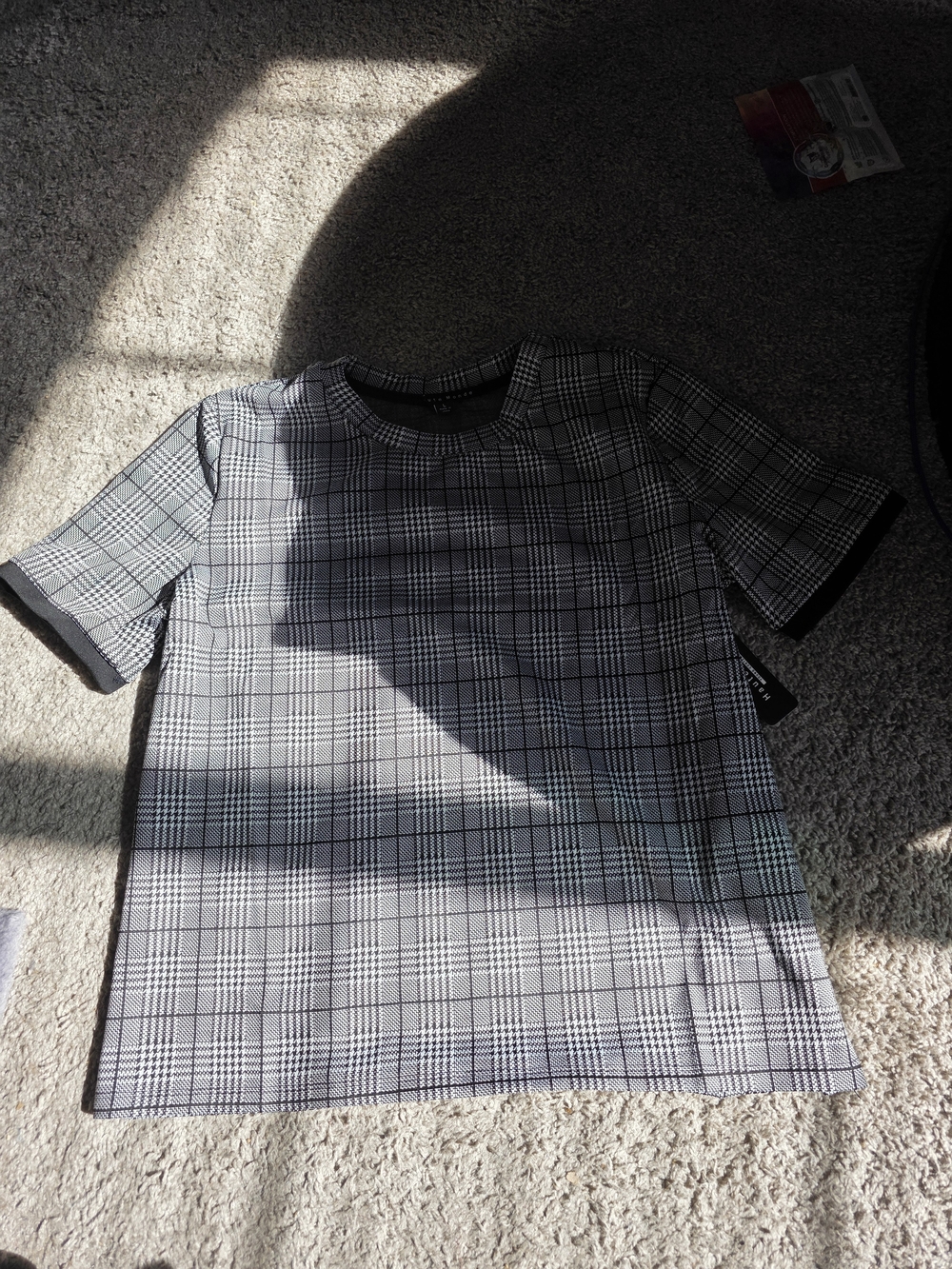 Haute Monde Black & White Plaid Short-Sleeve Crewneck